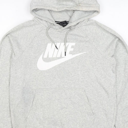Nike Men's Grey S Pullover Hoodie Logo Pocket Cotton Blend