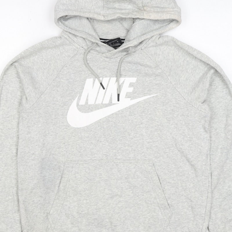 Nike Men's Grey S Pullover Hoodie Logo Pocket Cotton Blend