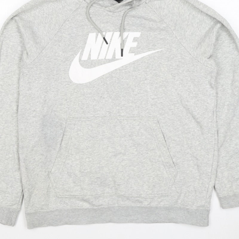 Nike Men's Grey S Pullover Hoodie Logo Pocket Cotton Blend