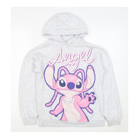 Front view of Disney girls’ grey angel lilo & stitch pullover hoodie 12-13 years