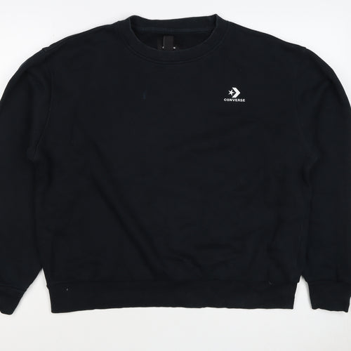 Converse Women’s Black M Logo Crew Neck Pullover Sweatshirt