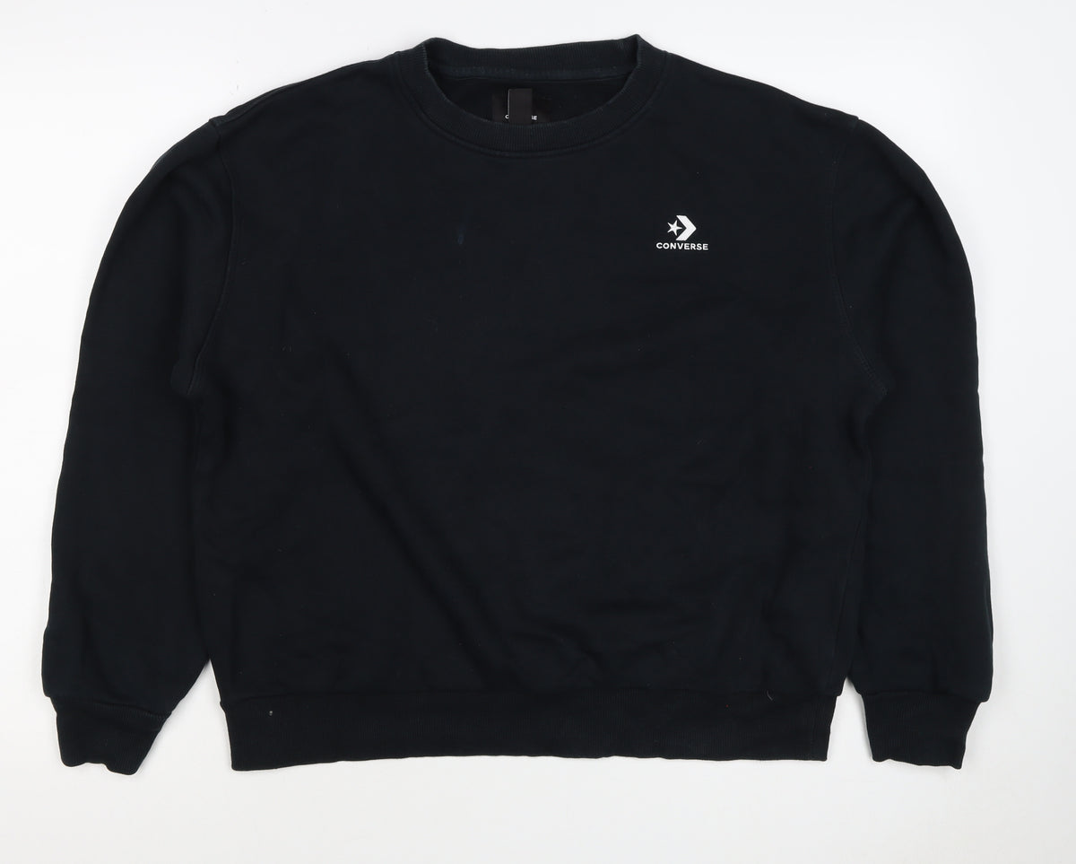 Converse Women’s Black M Logo Crew Neck Pullover Sweatshirt
