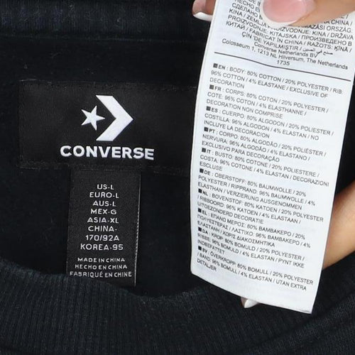 Converse Women’s Black M Logo Crew Neck Pullover Sweatshirt