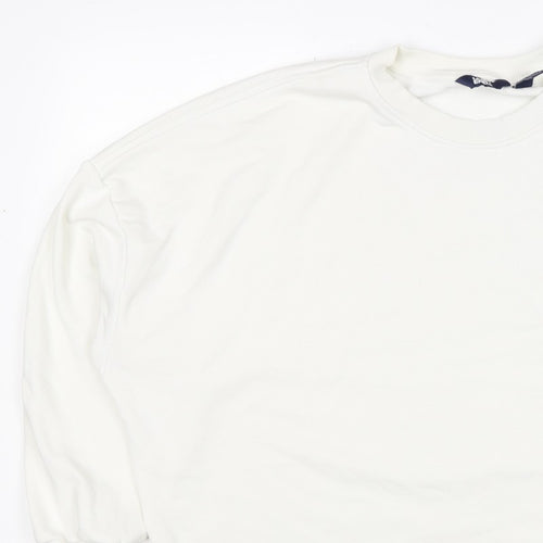 Lands' End Women White L Pullover Crew Neck Cotton Blend Sweatshirt