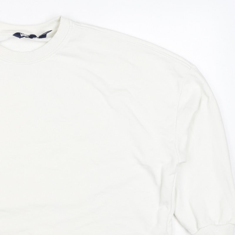 Lands' End Women White L Pullover Crew Neck Cotton Blend Sweatshirt