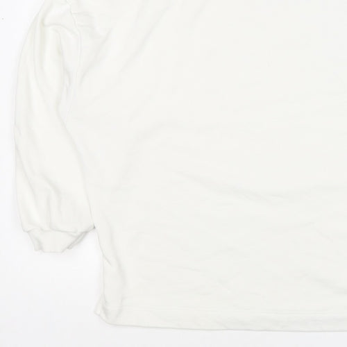 Lands' End Women White L Pullover Crew Neck Cotton Blend Sweatshirt