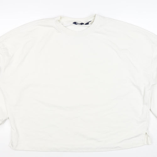 Lands' End Women White L Pullover Crew Neck Cotton Blend Sweatshirt