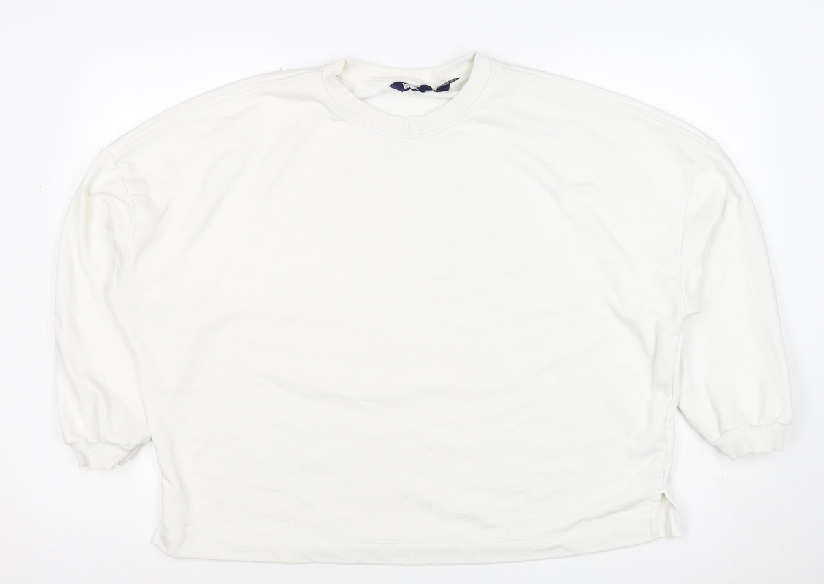 Lands' End Women White L Pullover Crew Neck Cotton Blend Sweatshirt