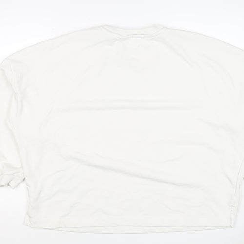 Lands' End Women White L Pullover Crew Neck Cotton Blend Sweatshirt