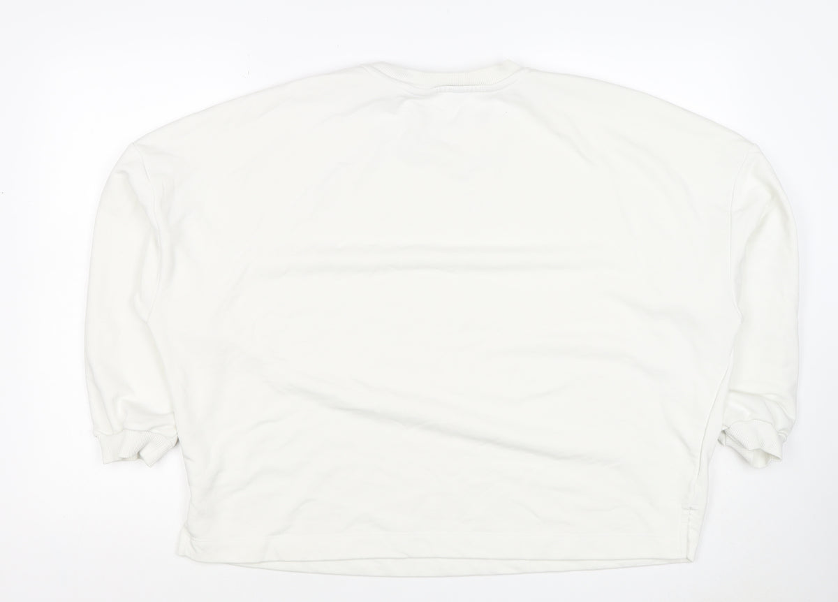 Lands' End Women White L Pullover Crew Neck Cotton Blend Sweatshirt