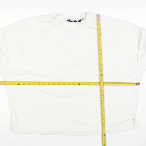 Lands' End Women White L Pullover Crew Neck Cotton Blend Sweatshirt