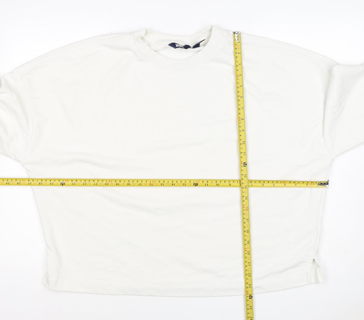 Lands' End Women White L Pullover Crew Neck Cotton Blend Sweatshirt