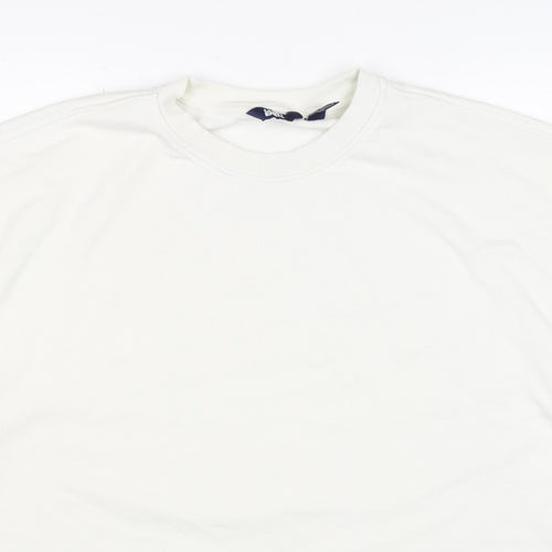 Lands' End Women White L Pullover Crew Neck Cotton Blend Sweatshirt