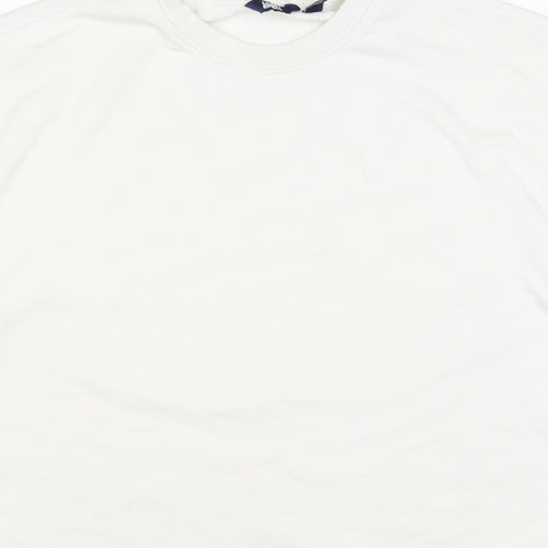 Lands' End Women White L Pullover Crew Neck Cotton Blend Sweatshirt