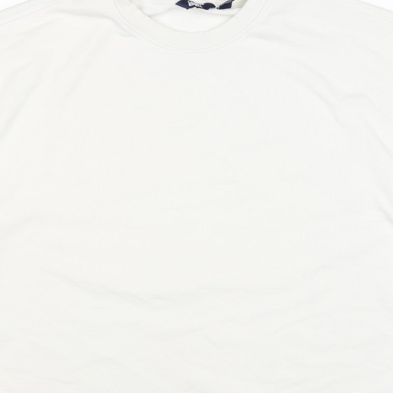 Lands' End Women White L Pullover Crew Neck Cotton Blend Sweatshirt