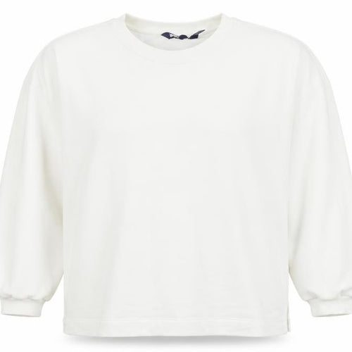 Lands' End Women White L Pullover Crew Neck Cotton Blend Sweatshirt