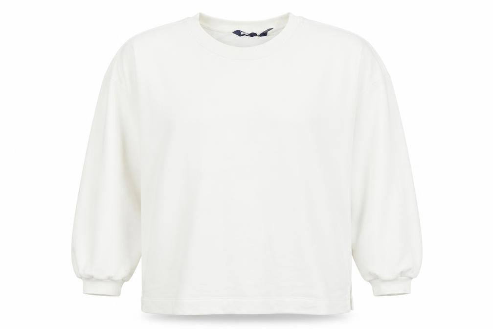 Lands' End Women White L Pullover Crew Neck Cotton Blend Sweatshirt