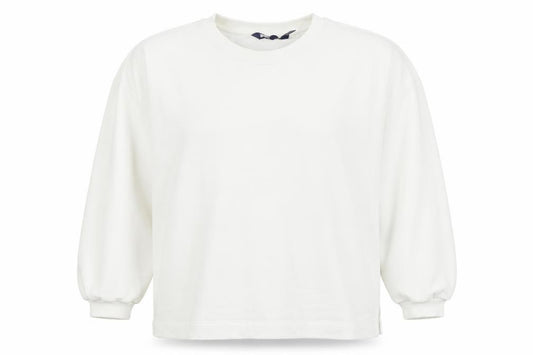 Front view of Lands' End Women White L Pullover Crew Neck Cotton Blend Sweatshirt