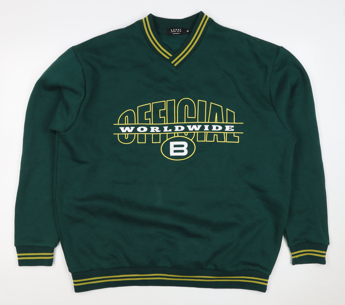 boohooMAN Men’s Green M V-Neck Graphic Print Pullover Sweatshirt