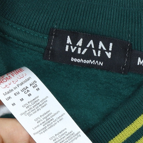 boohooMAN Men’s Green M V-Neck Graphic Print Pullover Sweatshirt