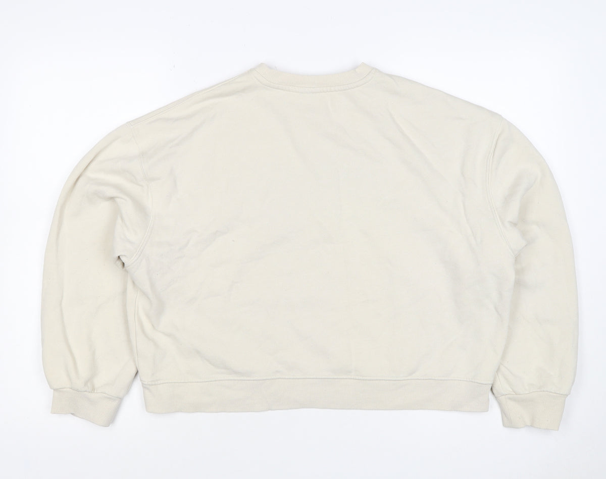 Close-up detail of Nobody's Child Women’s Ivory M Kindness Embroidered Sweatshirt