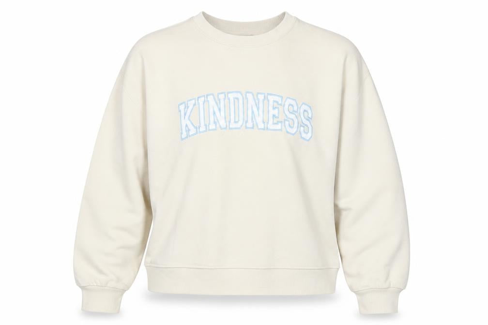 Front view of Nobody's Child Women’s Ivory M Kindness Embroidered Sweatshirt
