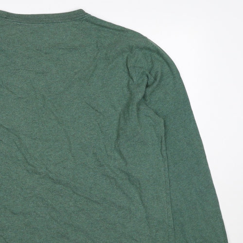 Lands' End Men’s Green L Super-T Cotton Long Sleeve Crew Neck T-Shirt