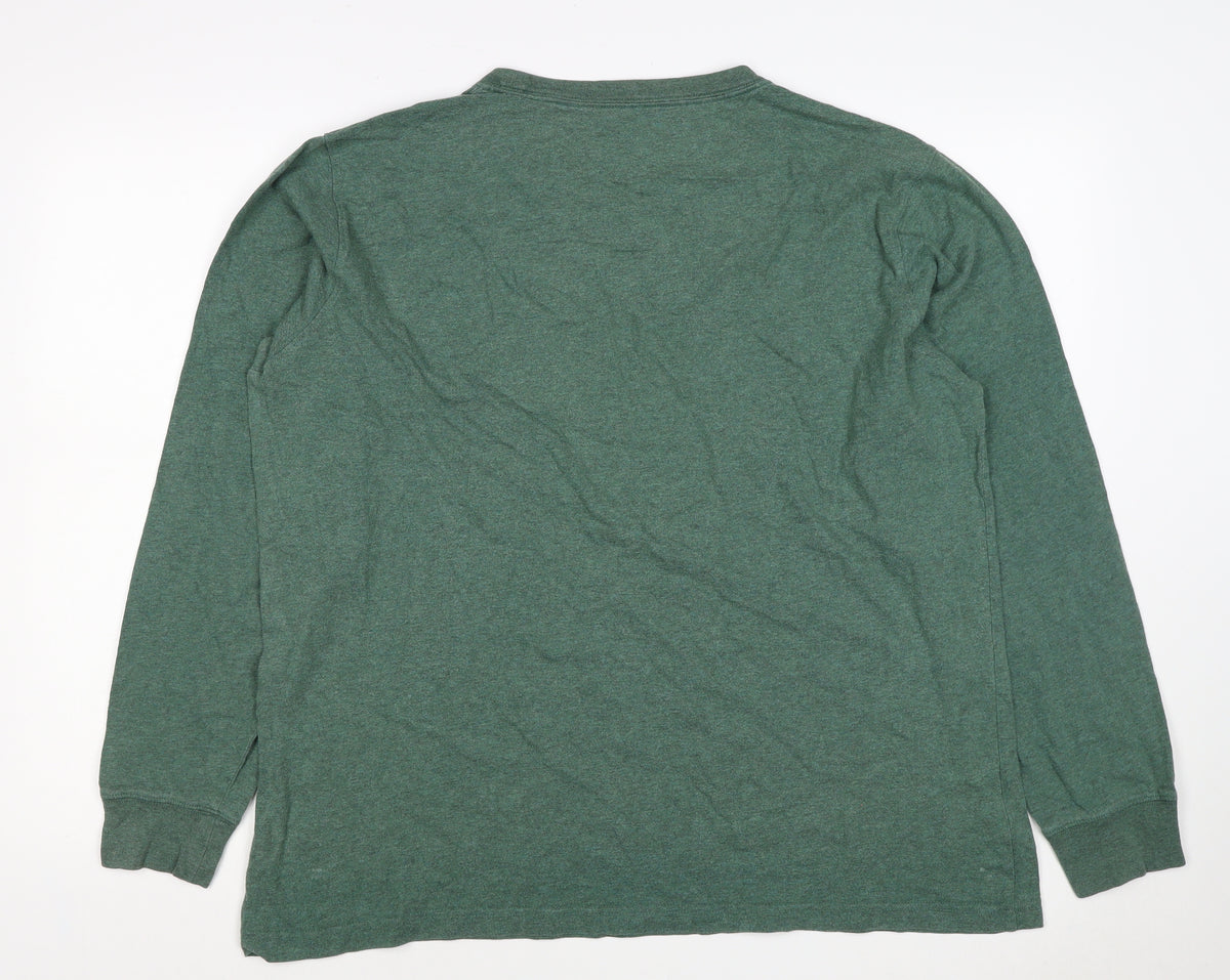 Lands' End Men’s Green L Super-T Cotton Long Sleeve Crew Neck T-Shirt