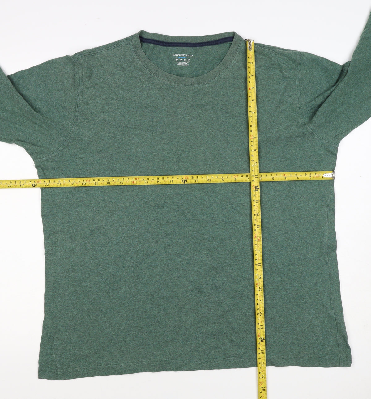 Lands' End Men’s Green L Super-T Cotton Long Sleeve Crew Neck T-Shirt