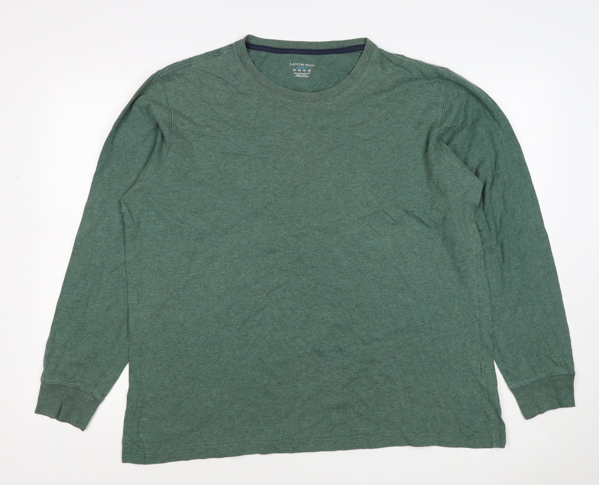 Lands' End Men’s Green L Super-T Cotton Long Sleeve Crew Neck T-Shirt