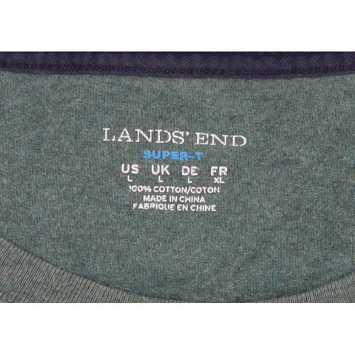Lands' End Men’s Green L Super-T Cotton Long Sleeve Crew Neck T-Shirt