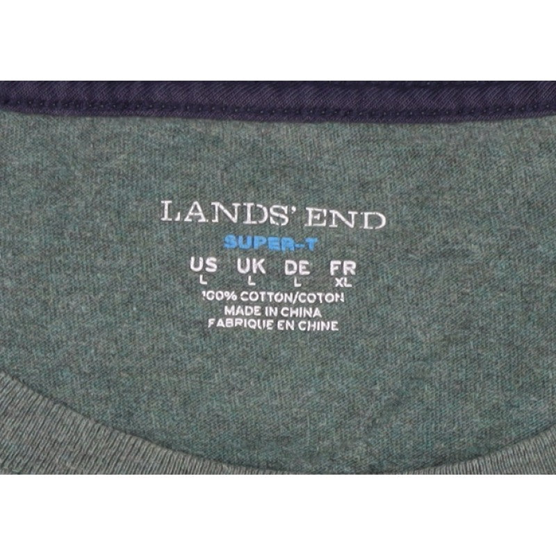 Lands' End Men’s Green L Super-T Cotton Long Sleeve Crew Neck T-Shirt