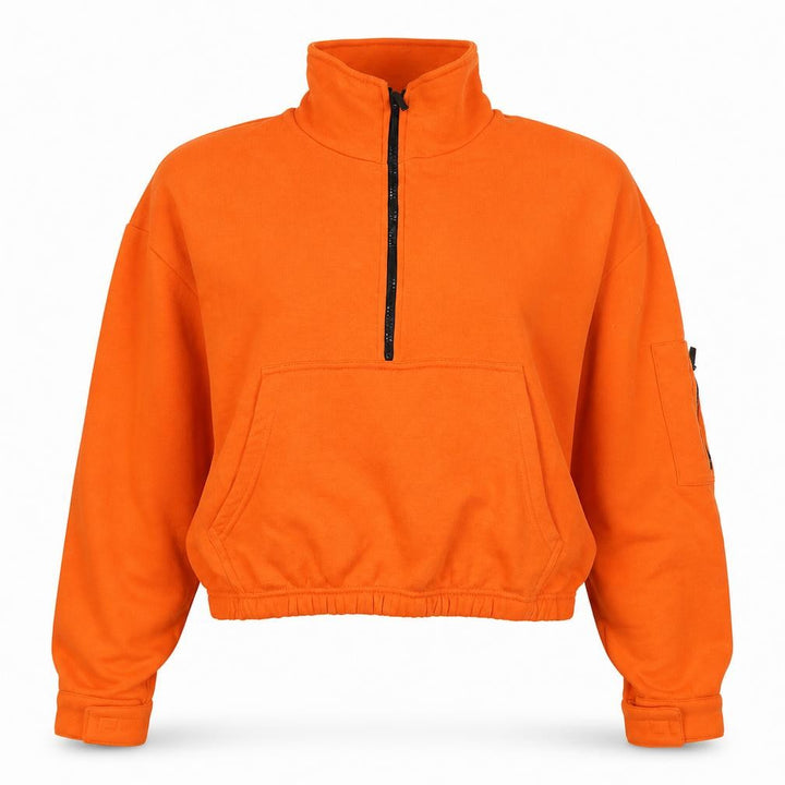 Boohoo Women Orange L Half Zip High Neck Fleece Sweatshirt Kangaroo Pocket