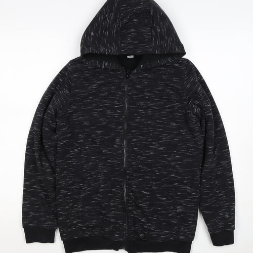 TU Boys Black Marl Full Zip Hooded Hoodie Age 13 Years 158cm Pockets