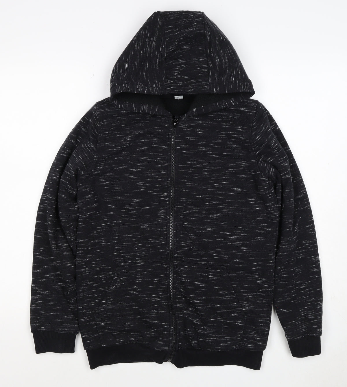 TU Boys Black Marl Full Zip Hooded Hoodie Age 13 Years 158cm Pockets