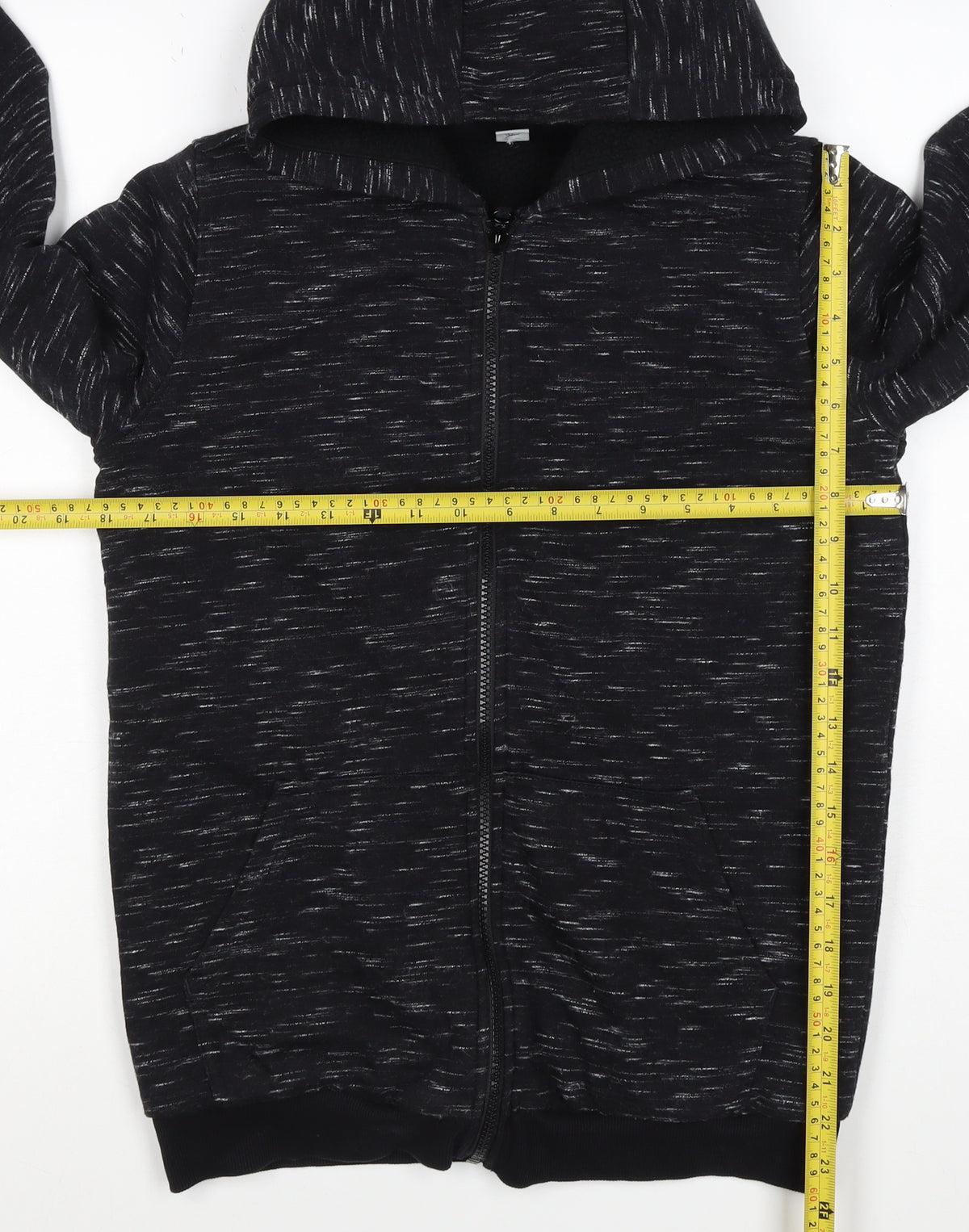 TU Boys Black Marl Full Zip Hooded Hoodie Age 13 Years 158cm Pockets