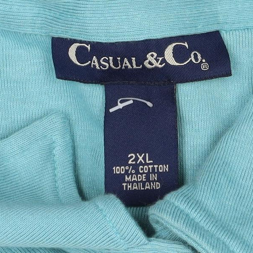 Casual & Co Womens Blue 2XL Embroidered Floral Snap Front Sweatshirt