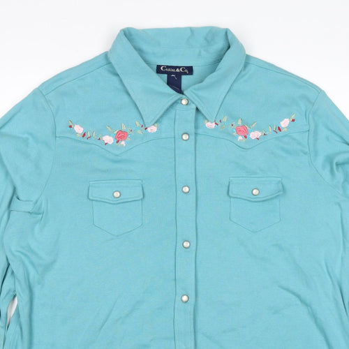 Casual & Co Womens Blue 2XL Embroidered Floral Snap Front Sweatshirt