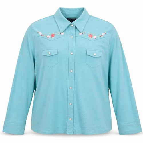 Casual & Co Womens Blue 2XL Embroidered Floral Snap Front Sweatshirt