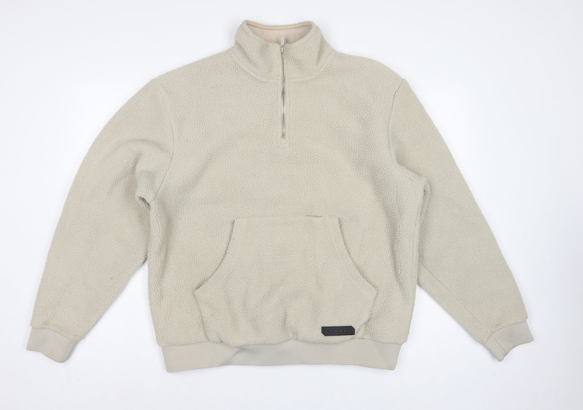 Sonneti London Men's Beige M Pullover 1/4 Zip Borg Fleece Sweatshirt