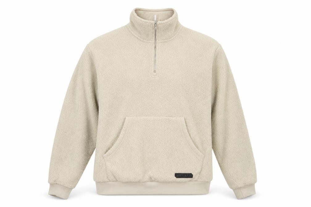Sonneti London Men's Beige M Pullover 1/4 Zip Borg Fleece Sweatshirt