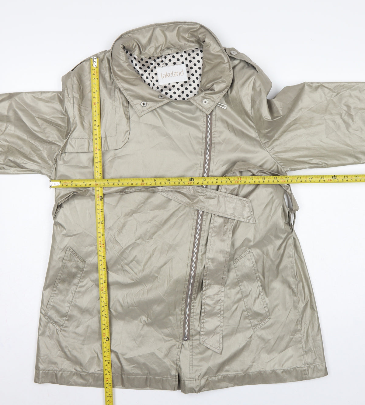 Lakeland Women Beige UK 16 Belted Hooded Rain Jacket Mid-Length
