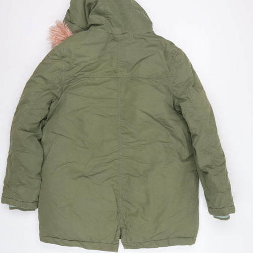 Boden Girls Green Parka Coat 15-16 Years Pink Faux Fur Hood Winter