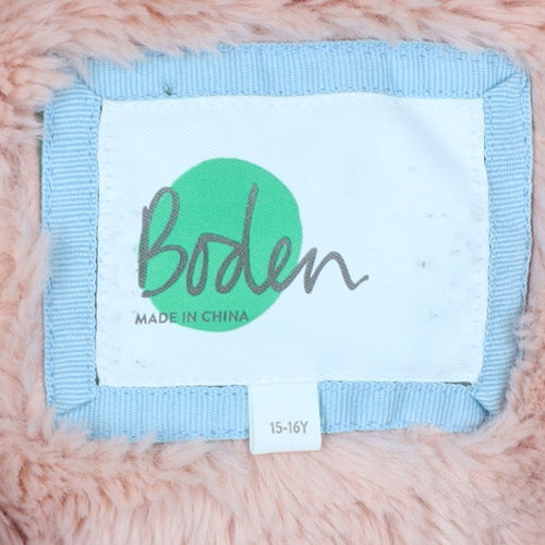Boden Girls Green Parka Coat 15-16 Years Pink Faux Fur Hood Winter