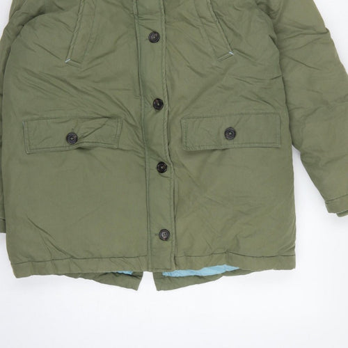 Boden Girls Green Parka Coat 15-16 Years Pink Faux Fur Hood Winter