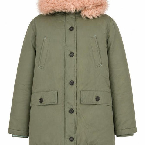 Boden Girls Green Parka Coat 15-16 Years Pink Faux Fur Hood Winter