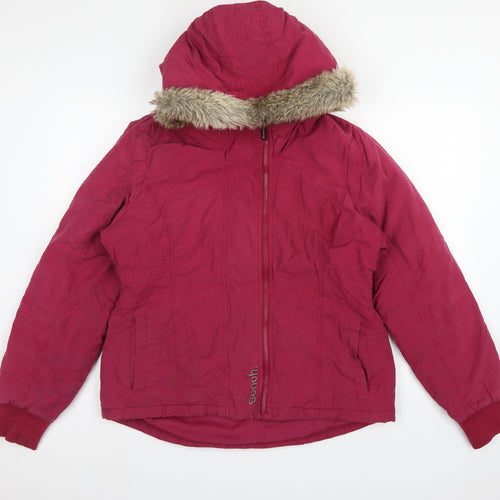 Bench Women’s Pink UK 14 Hooded Faux Fur Trim Parka Jacket