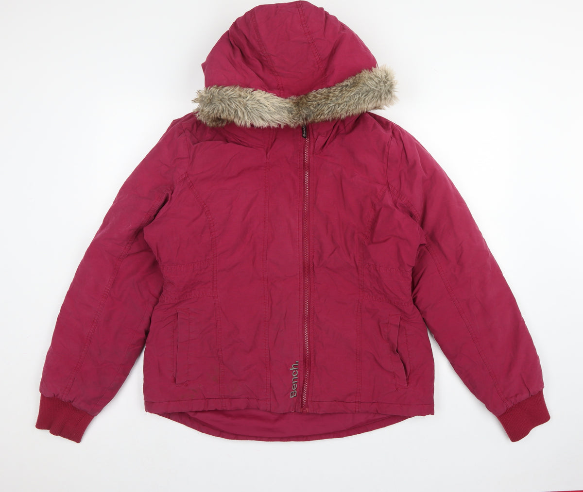 Bench Women’s Pink UK 14 Hooded Faux Fur Trim Parka Jacket