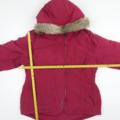 Bench Women’s Pink UK 14 Hooded Faux Fur Trim Parka Jacket