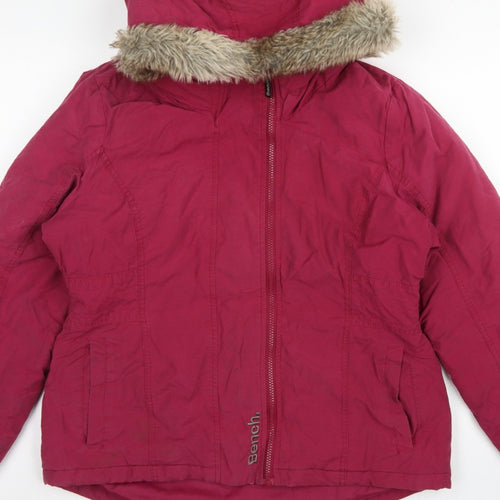 Bench Women’s Pink UK 14 Hooded Faux Fur Trim Parka Jacket